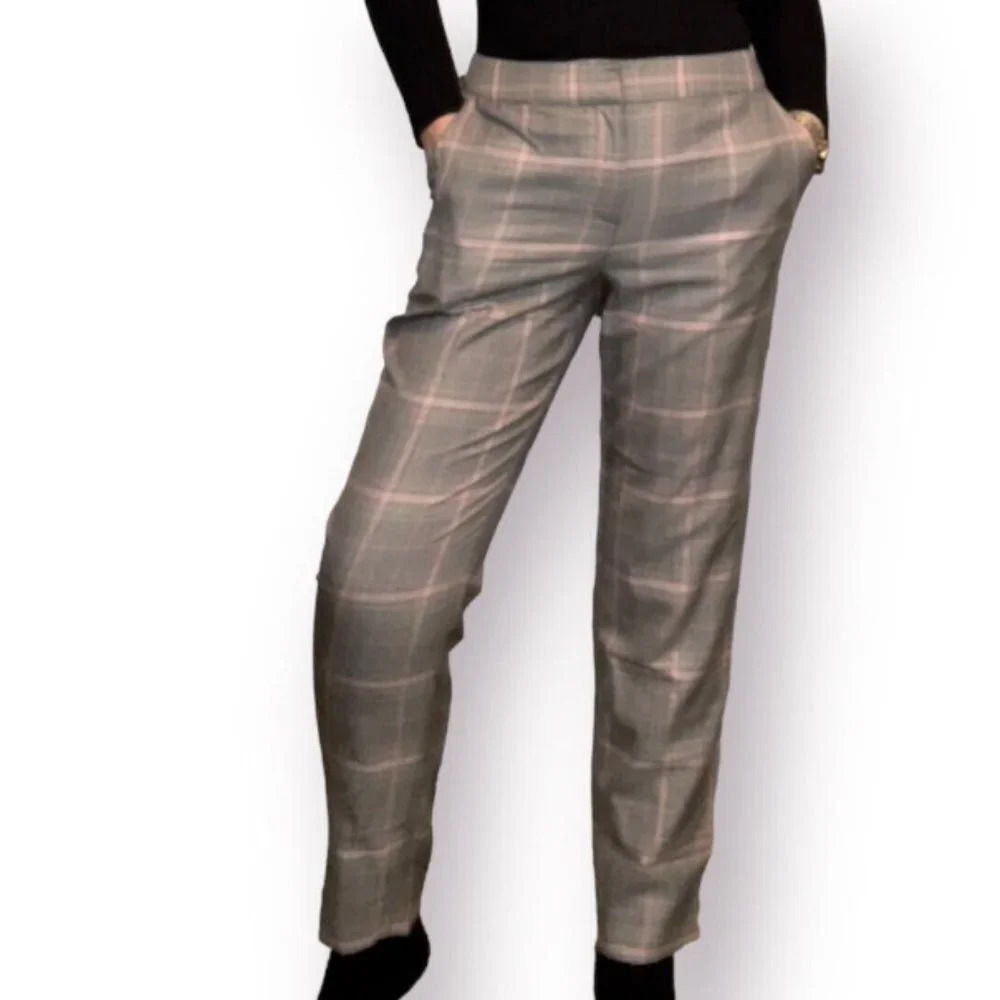 St. John Multicolor Plaid Flat Front Straight Leg Pocket Trouser Pants Size 6